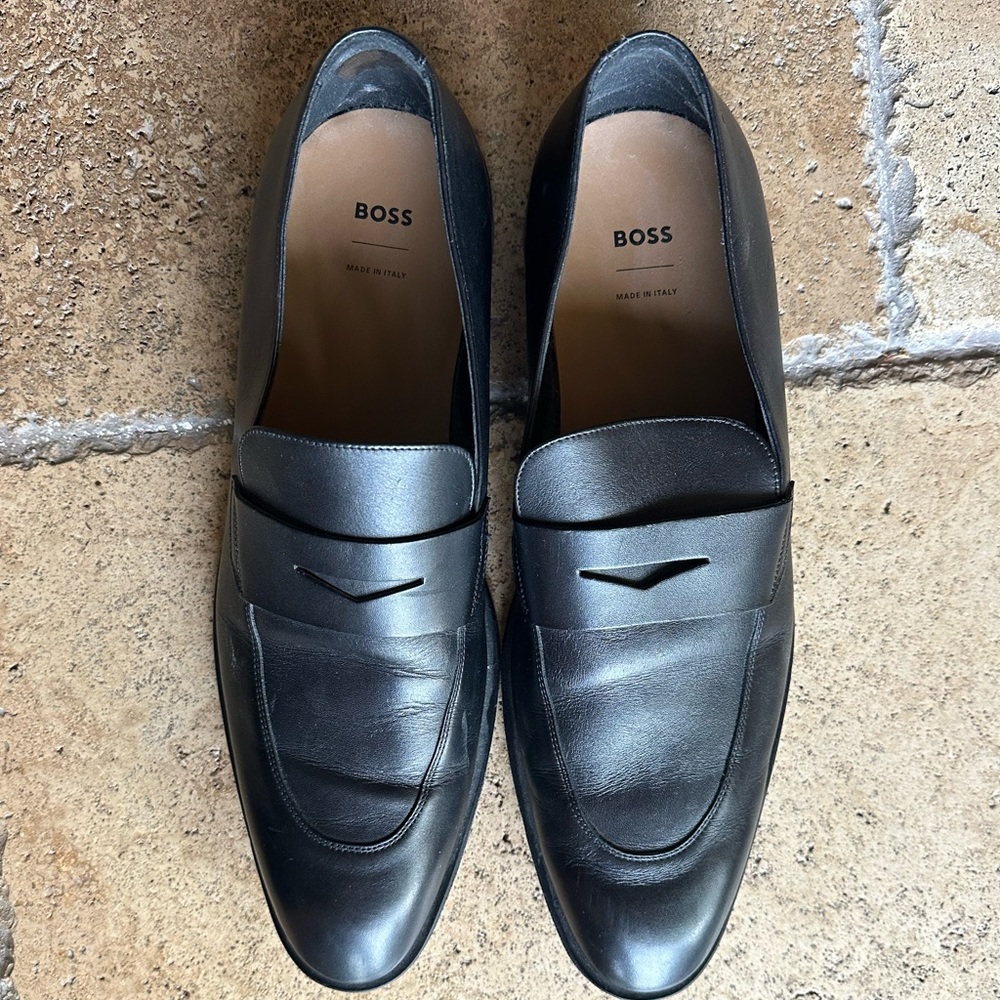 BOSS Black Leather Slip-On Penny Loafers